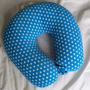 BARELY USED Teal White Polka Dot Foam Snap Travel Neck Pillow